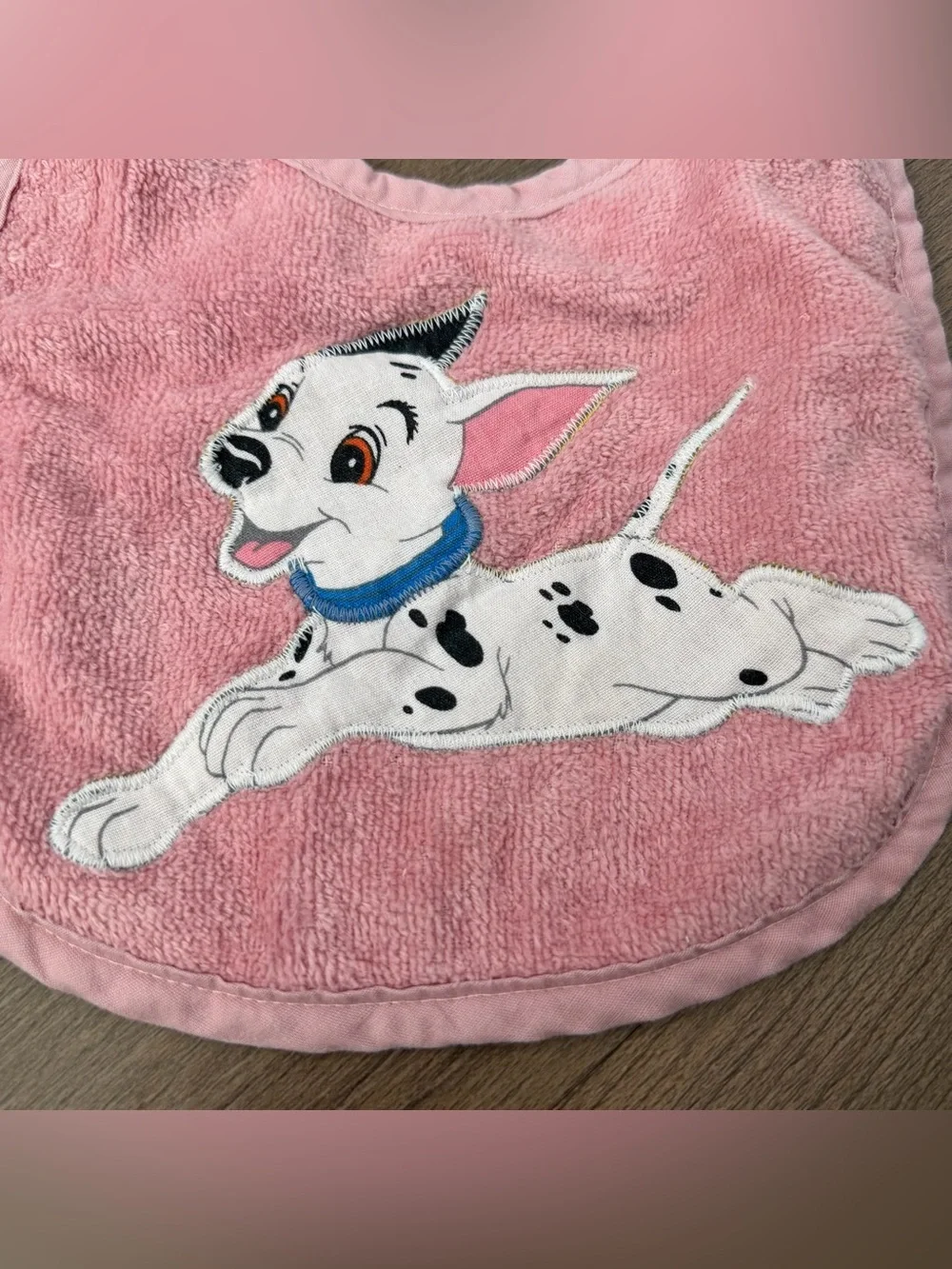 Vintage Pink 101 Dalmation Applique Front Baby Bib - One Size